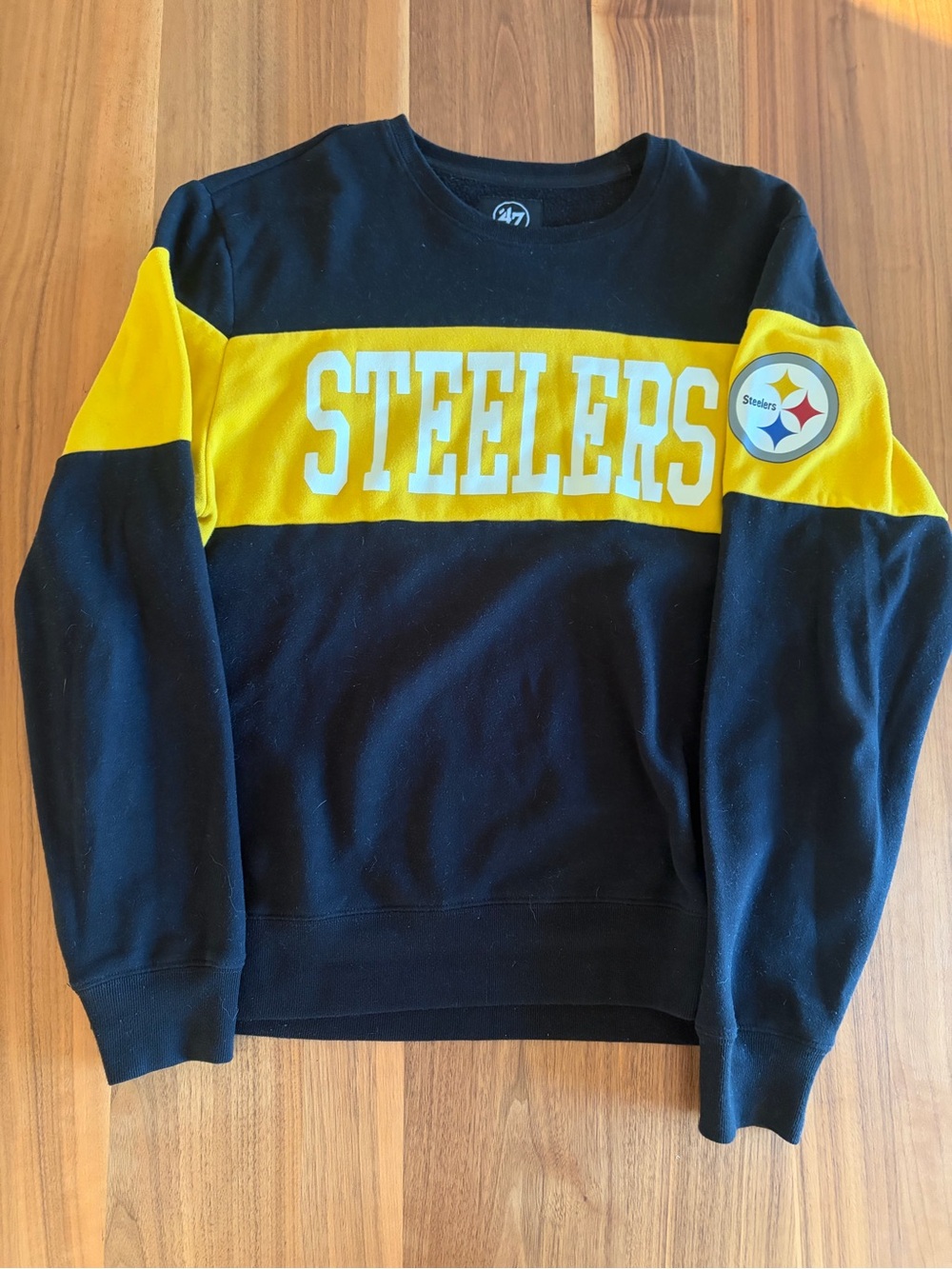 '47 Men's Pittsburgh Steelers Black and Yellow Crewneck Sweatshirt